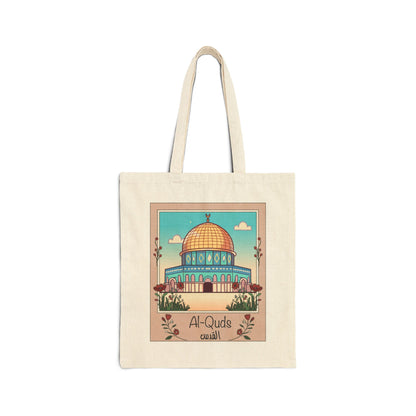 Al-Quds Jerusalem Dome of the Rock Polaroid Cotton Canvas Tote Bag - Eco-Friendly Shopping Bag with Cultural Design