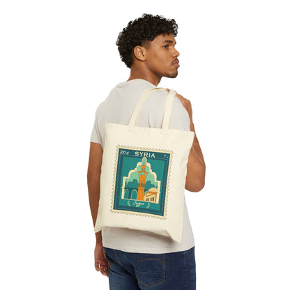 Vintage Syria Stamp Cotton Canvas Tote Bag - Eco-Friendly Travel Accessory