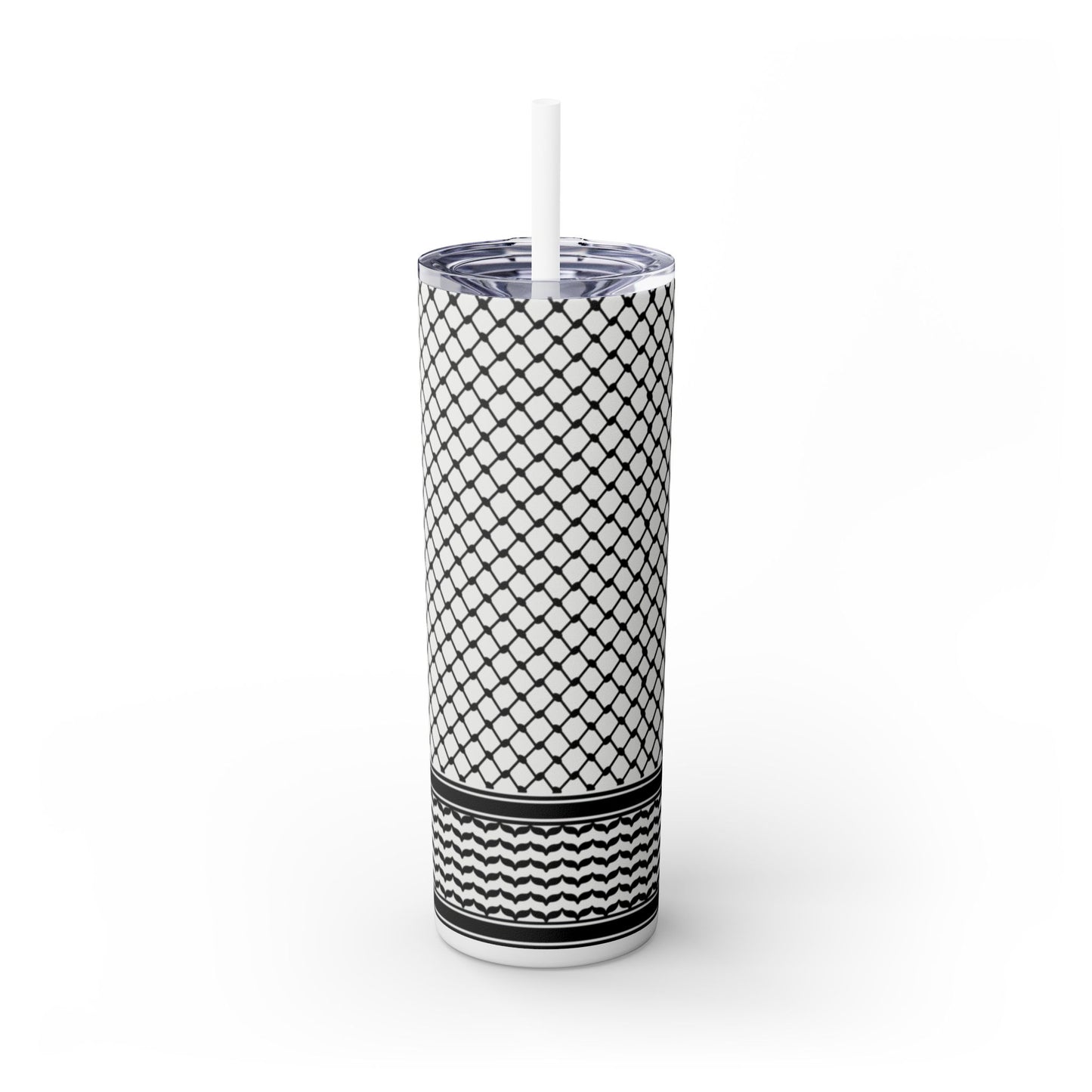 Stylish Palestine Keffiyeh Skinny Tumbler with Straw - 20oz Insulated Drinkware