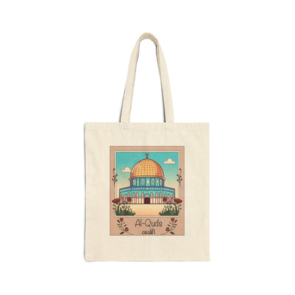 Al-Quds Jerusalem Dome of the Rock Polaroid Cotton Canvas Tote Bag - Eco-Friendly Shopping Bag with Cultural Design